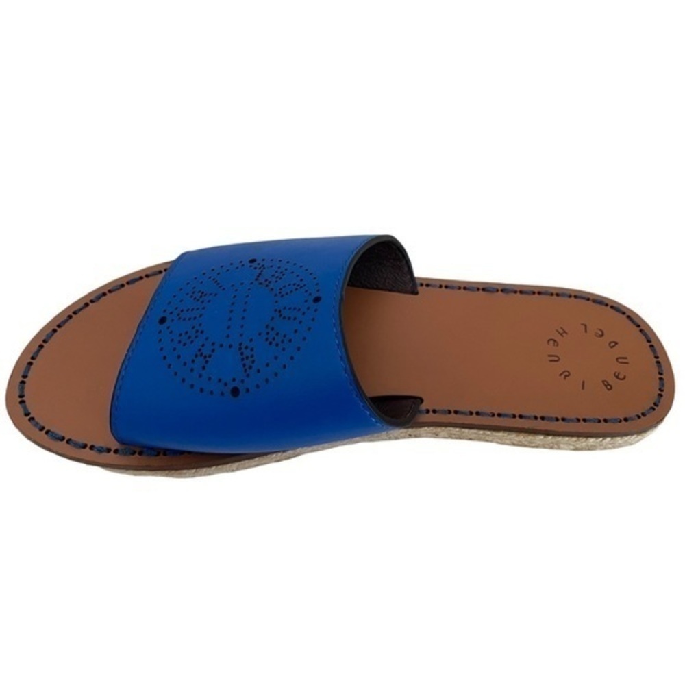 Henri Bendel Blue Leather Slide Sandals - Picture 2 of 7